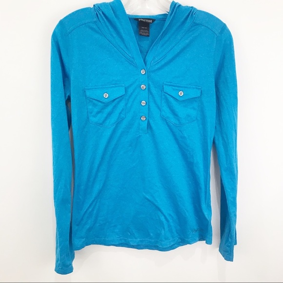 MARMOT Henley Top Shirt w/Pockets & Hood Blue Size XS - Picture 8 of 9